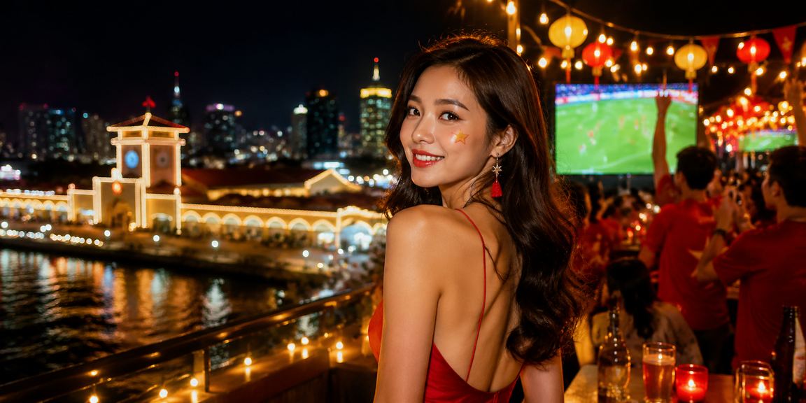Cảnh hoàng hôn trên bãi biển Hồ Chí Minh với không khí bóng đá sôi động